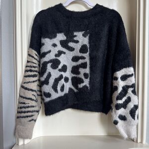 Elan Jocelyn Heavyweight Animal Print Colorblock Sweater Oversized Size Small